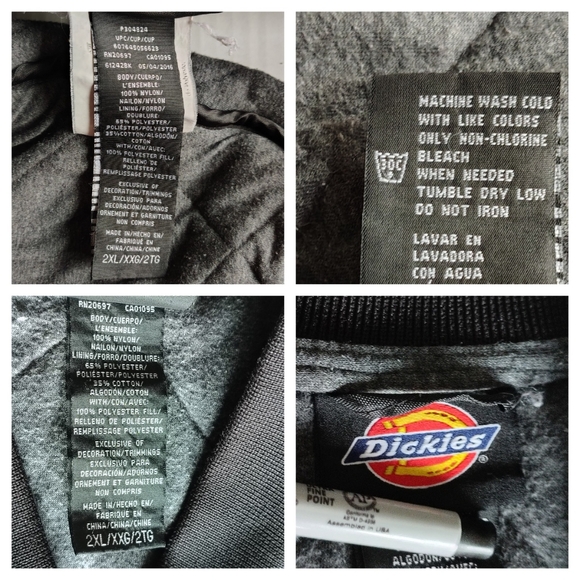 Dickies Diamond Quilted Nylon Jacket Men's Size 2XL Black Zip Front Pockets Line - Picture 7 of 15